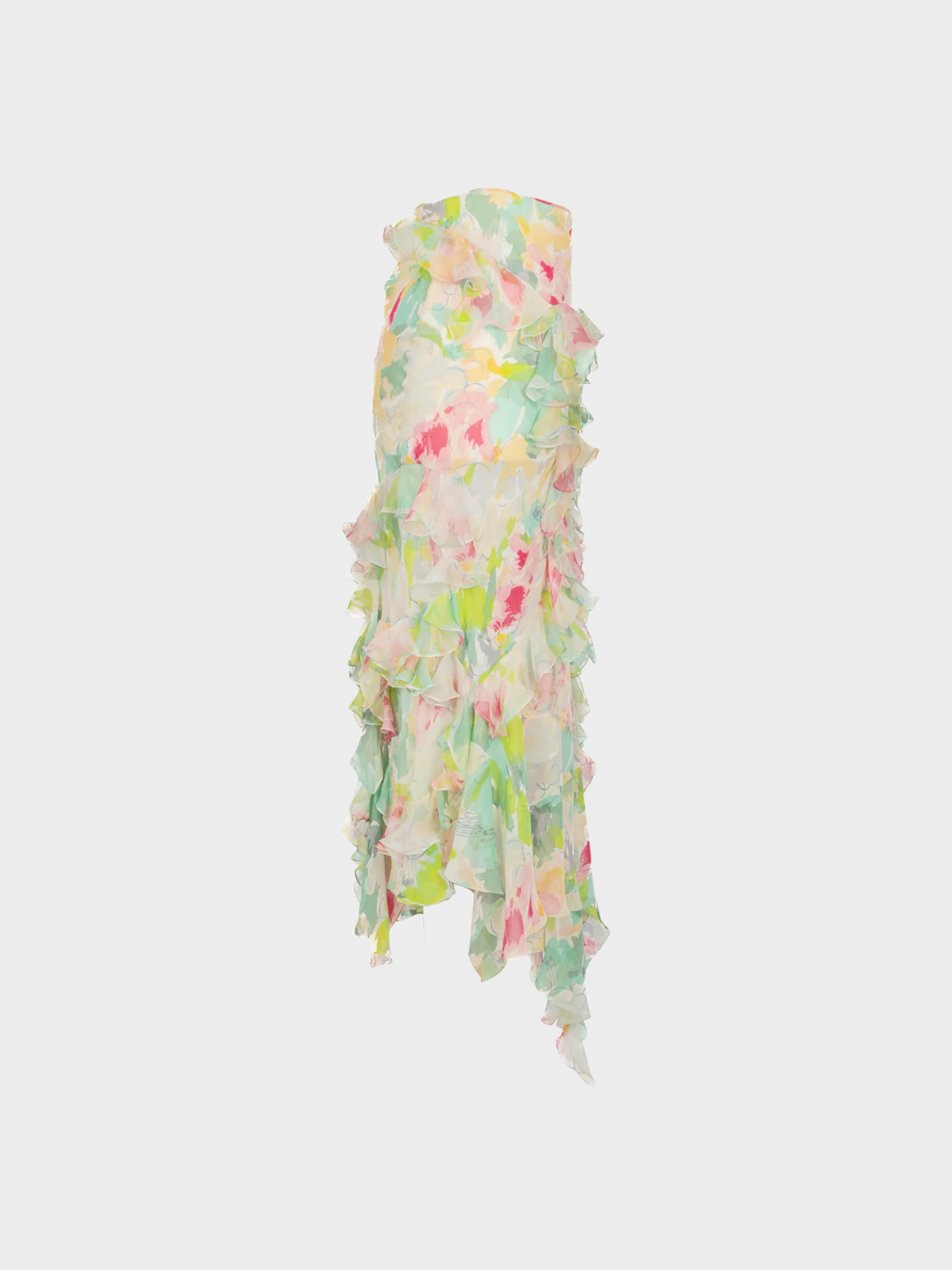 John Galliano 2000s Pastel Floral Silk Midi Skirt