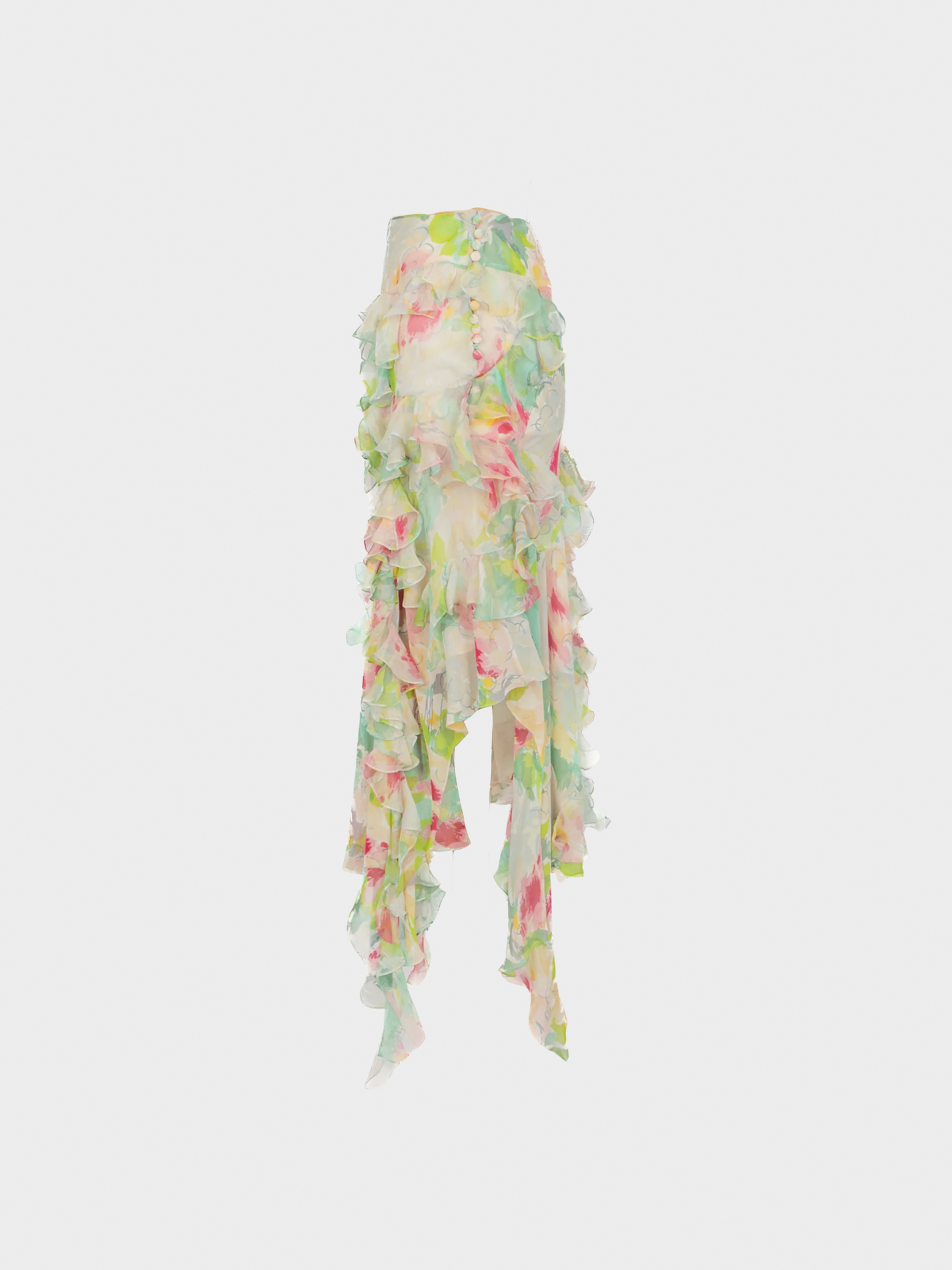 John Galliano 2000s Pastel Floral Silk Midi Skirt