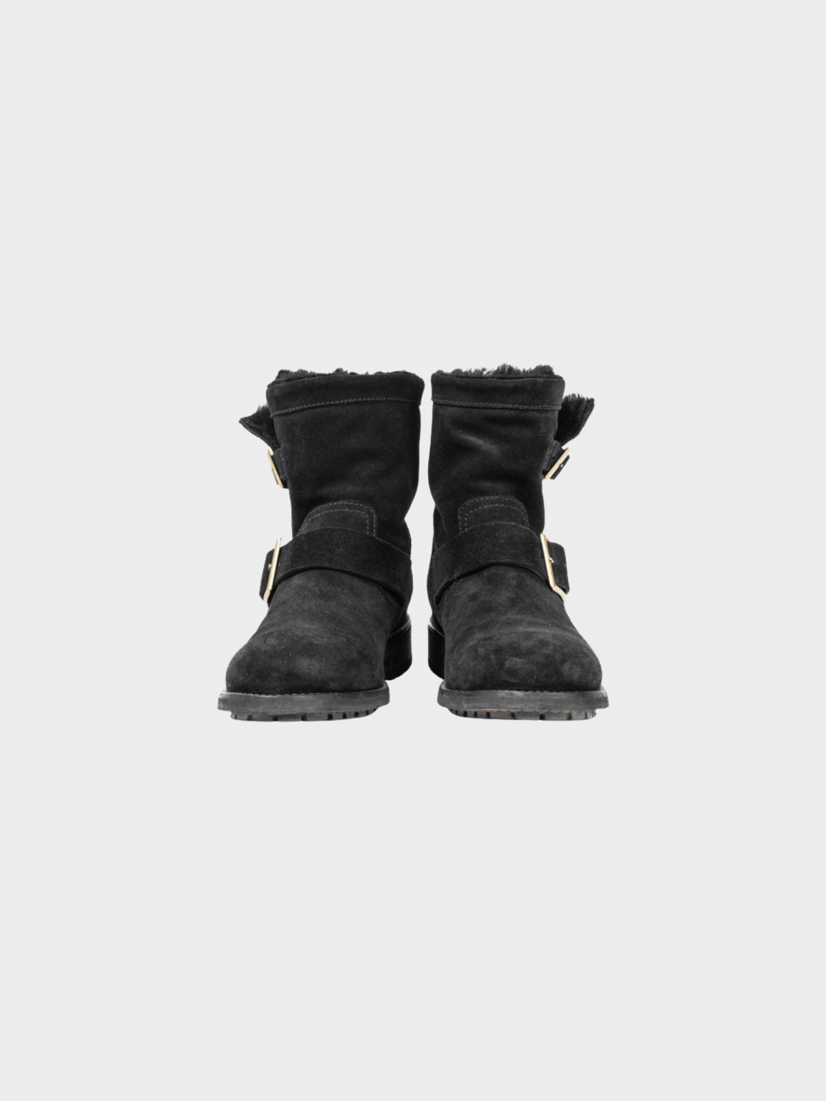 Jimmy Choo 2000s Youth Black Suede Buckled Moto Ankle Boots