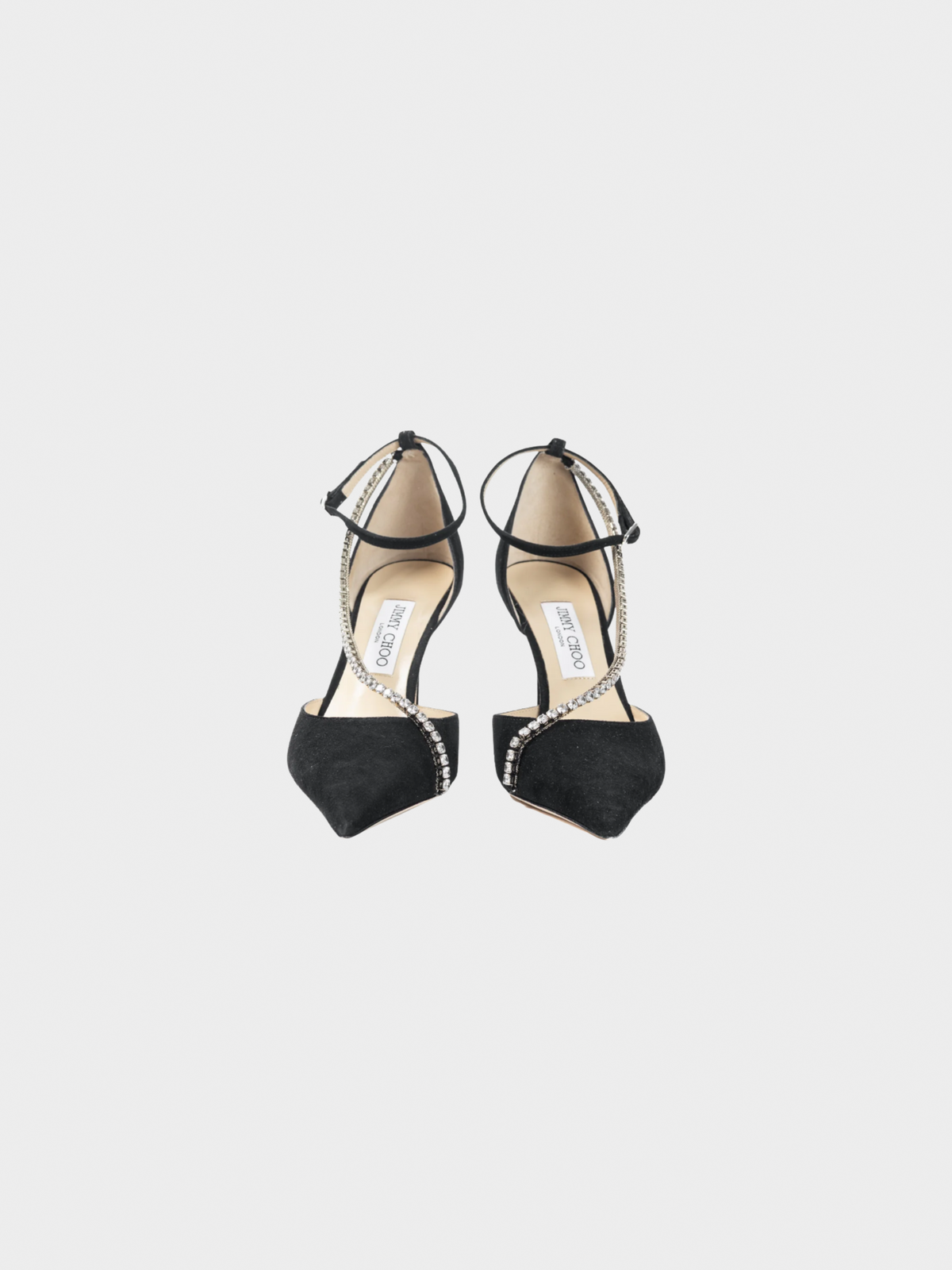 Jimmy Choo 2000s Talika 85 Black Suede Crystal-Chain Pumps