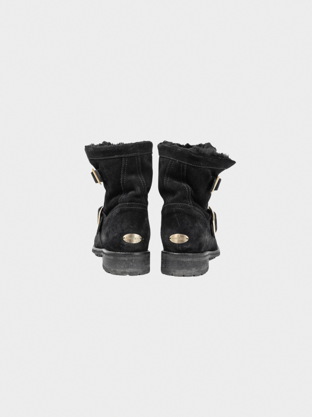 Jimmy Choo 2000s Youth Black Suede Buckled Moto Ankle Boots