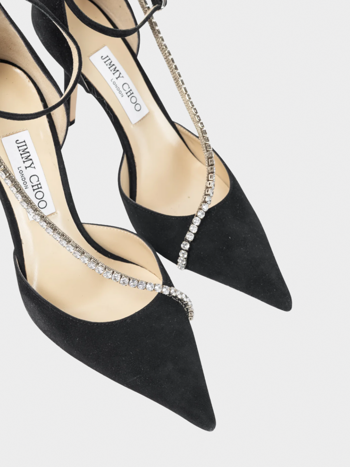 Jimmy Choo 2000s Talika 85 Black Suede Crystal-Chain Pumps