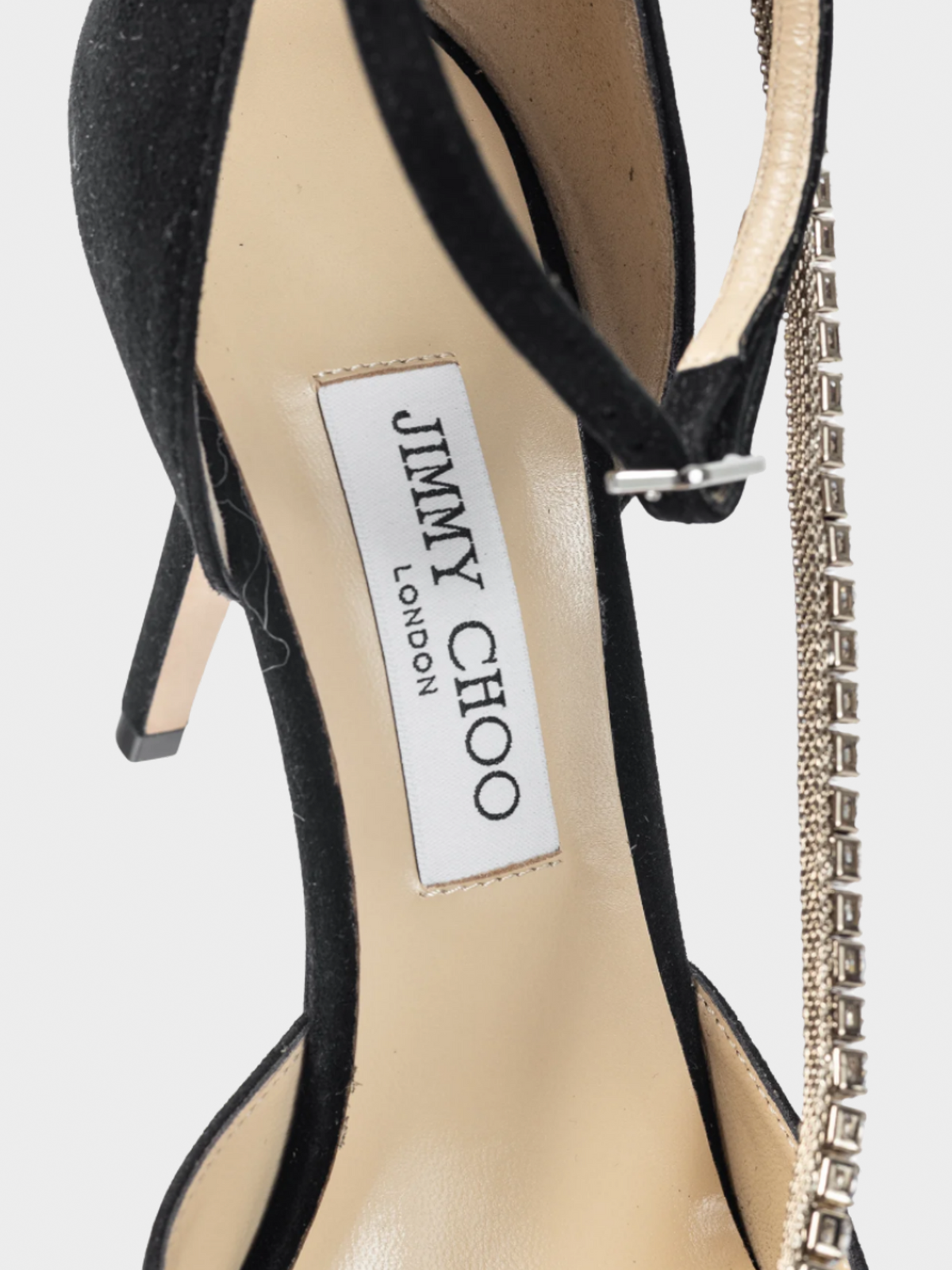 Jimmy Choo 2000s Talika 85 Black Suede Crystal-Chain Pumps