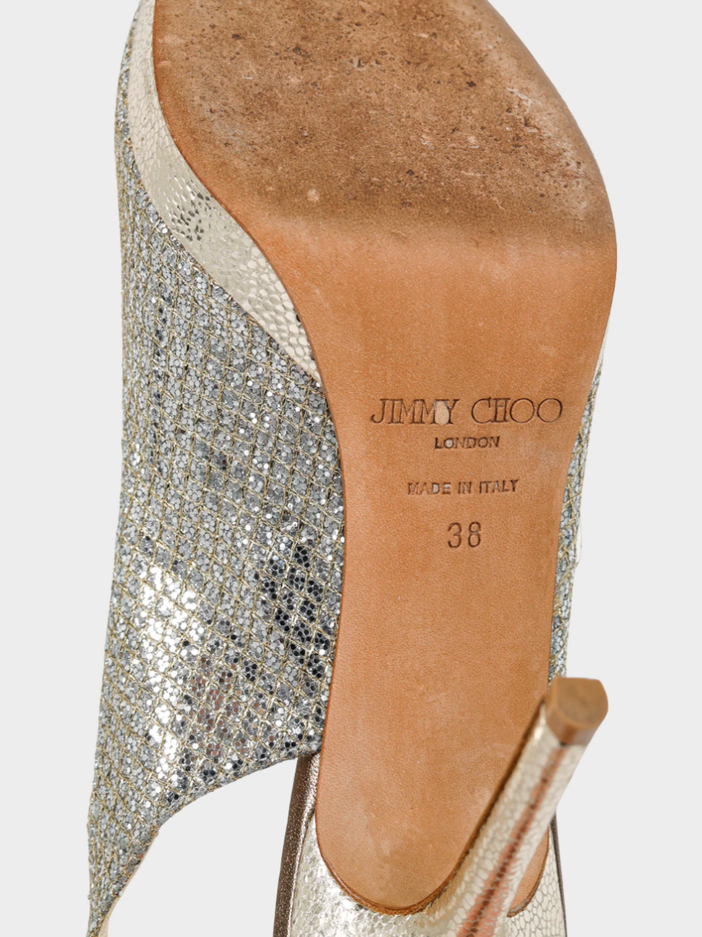 Jimmy Choo 2010s Silver Glitter Peep Toe Pumps