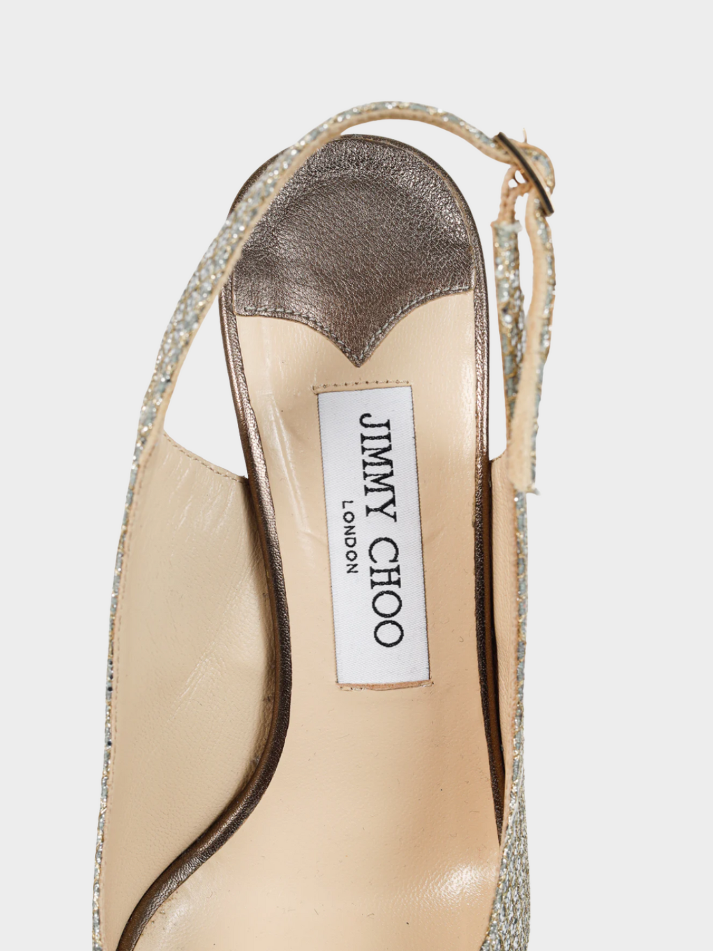 Jimmy Choo 2010s Silver Glitter Peep Toe Pumps