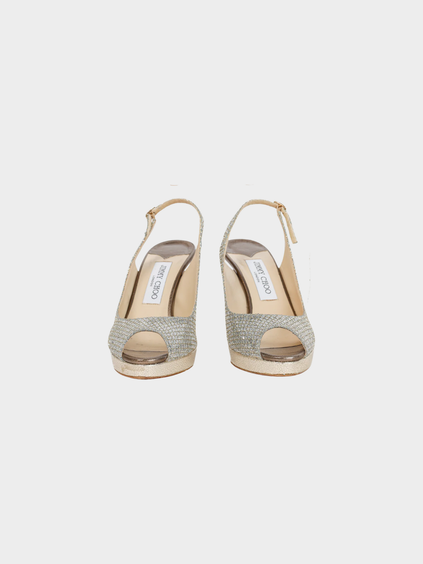 Jimmy Choo 2010s Silver Glitter Peep Toe Pumps