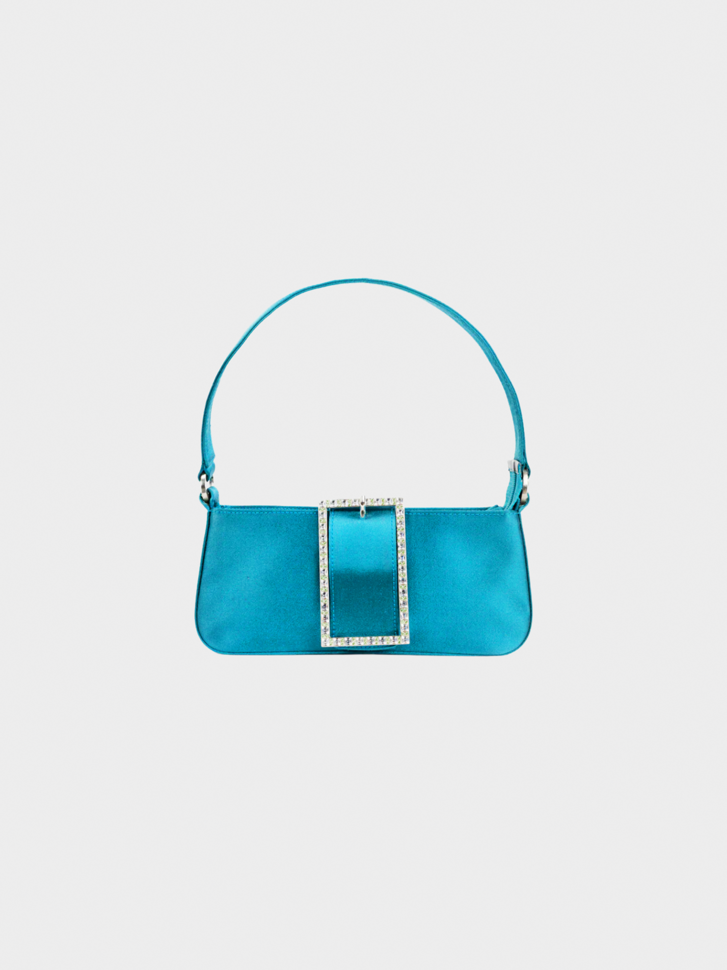 Jimmy Choo 2000s Teal Satin Crystal-Buckle Baguette