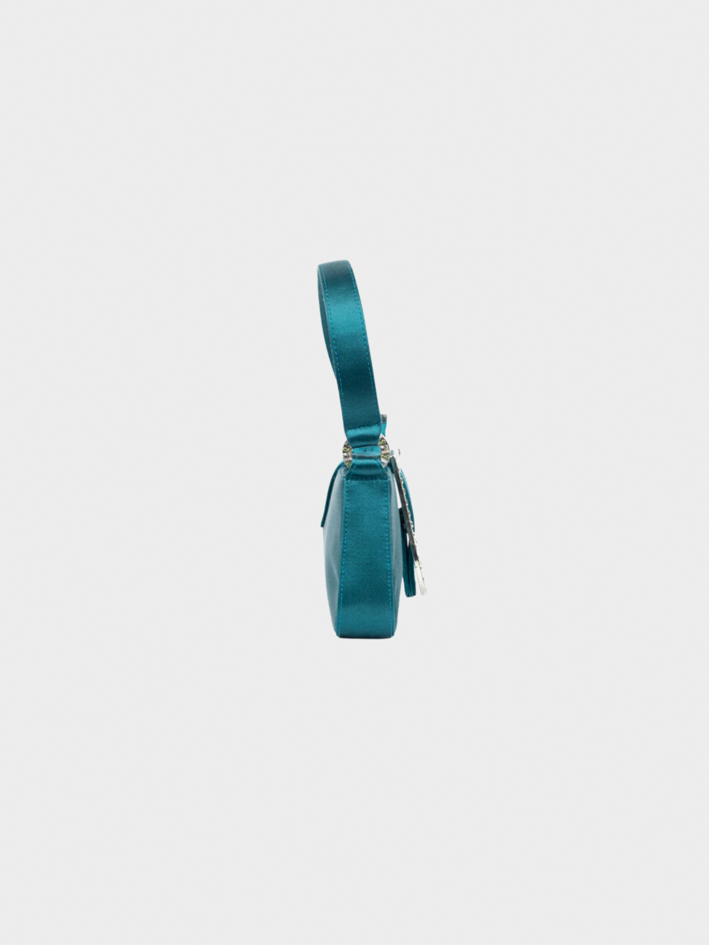 Jimmy Choo 2000s Teal Satin Crystal-Buckle Baguette