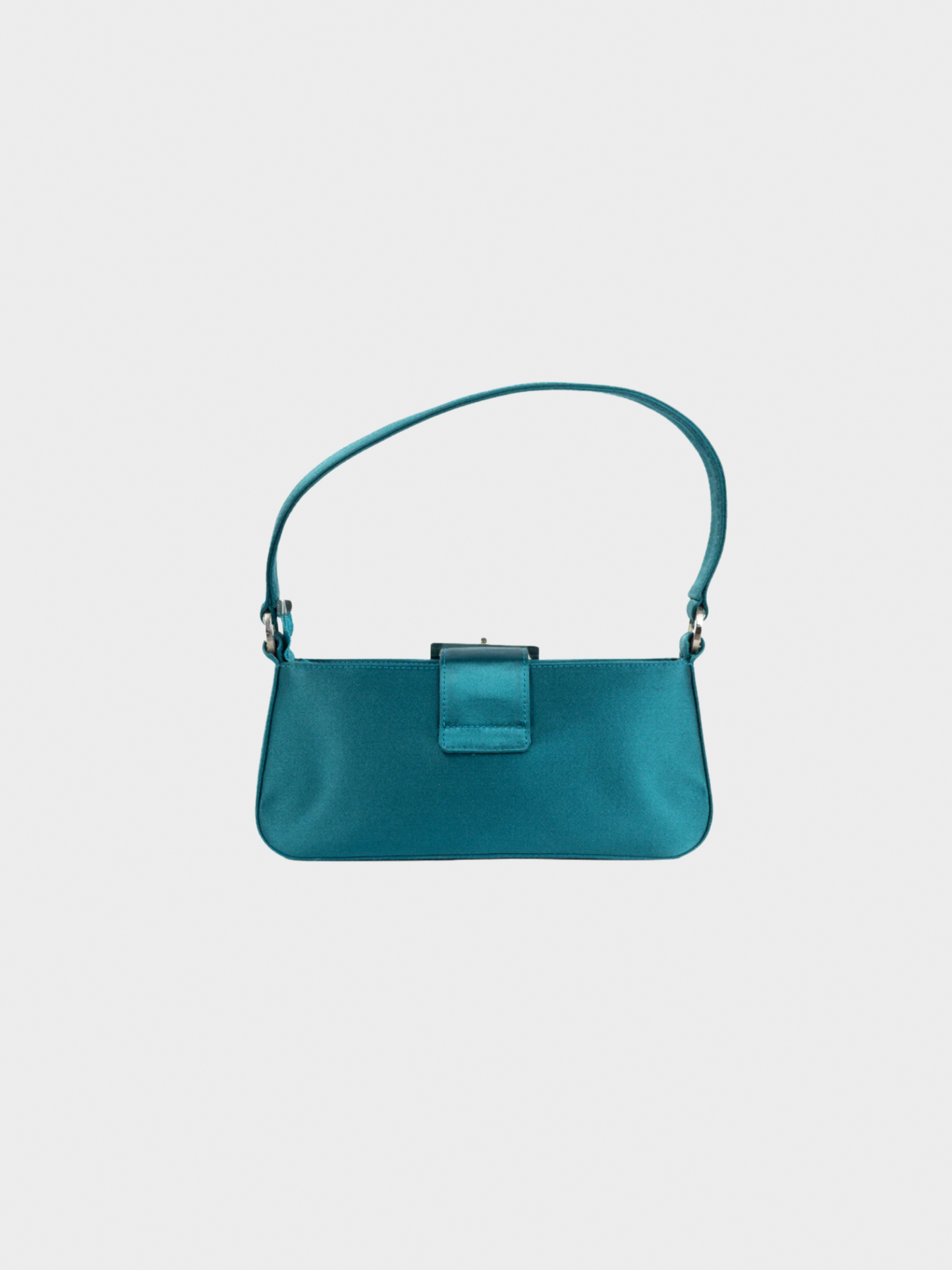 Jimmy Choo 2000s Teal Satin Crystal-Buckle Baguette