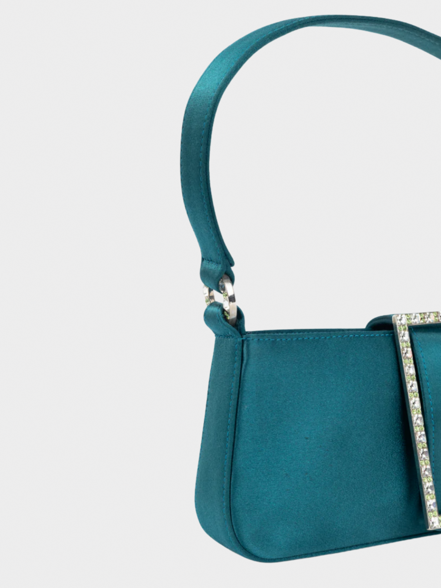 Jimmy Choo 2000s Teal Satin Crystal-Buckle Baguette