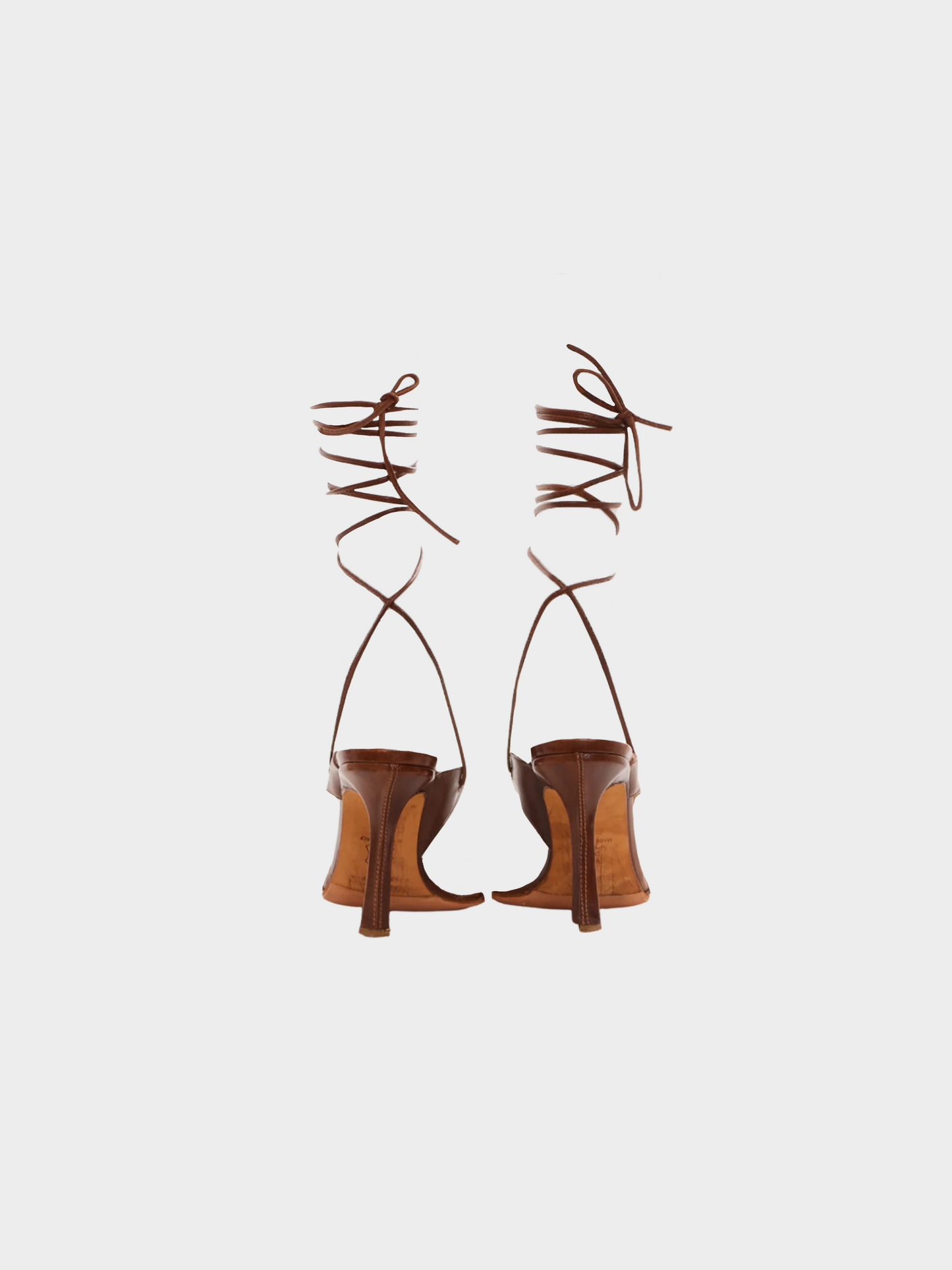 Jimmy Choo 2000s Brown Leather Corset Ankle Wrap Heeled Sandals