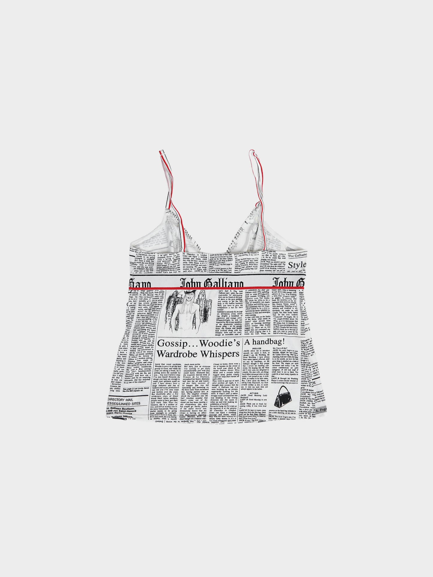John Galliano 2000s Black and White Newspaper Print Cami Top