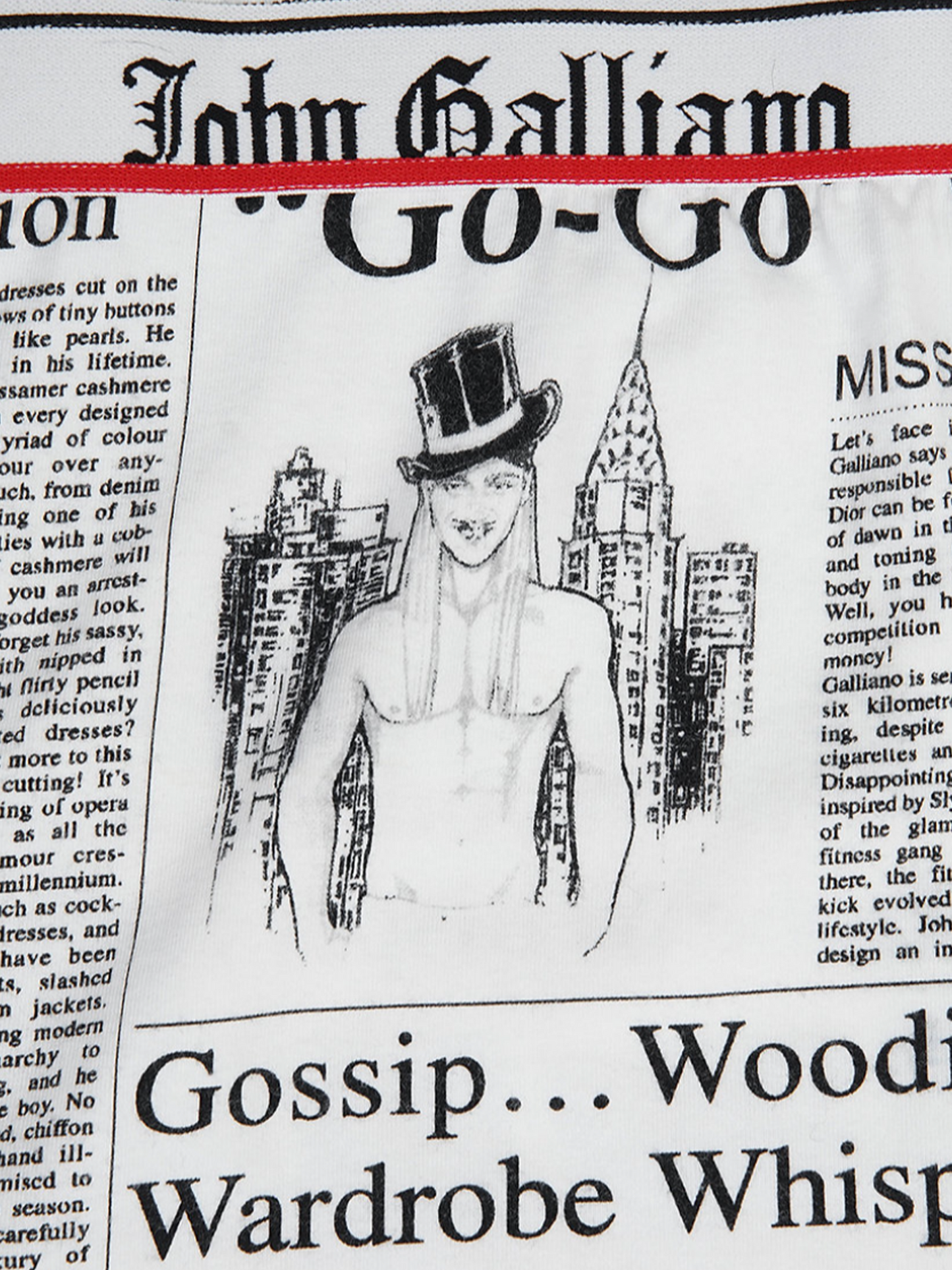 John Galliano 2000s Black and White Newspaper Print Cami Top