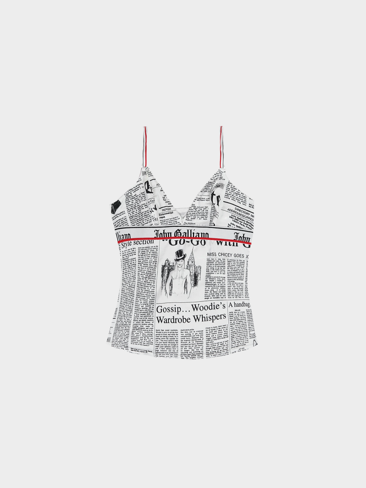 John Galliano 2000s Black and White Newspaper Print Cami Top