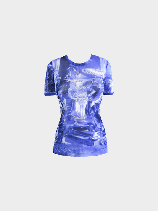 Jean Paul Gaultier SS 1998 Blue "Frida Kahlo" Printed Short Sleeved Top