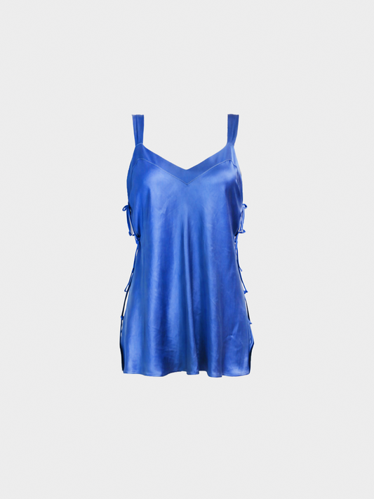 Jean Paul Gaultier 2000s Blue Silky Tie Detail Top