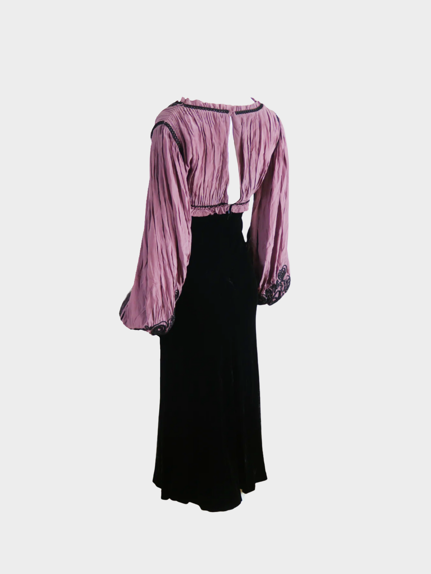 Jean Paul Gaultier 1990s Purple Silk Embroidered and Black Velvet dress