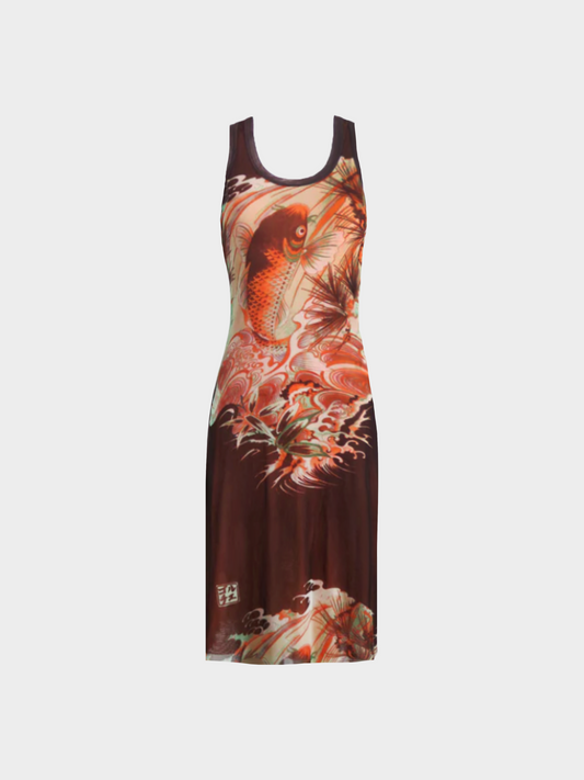 Jean Paul Gaultier 2000s Red "Koi" Printed Midi Dress