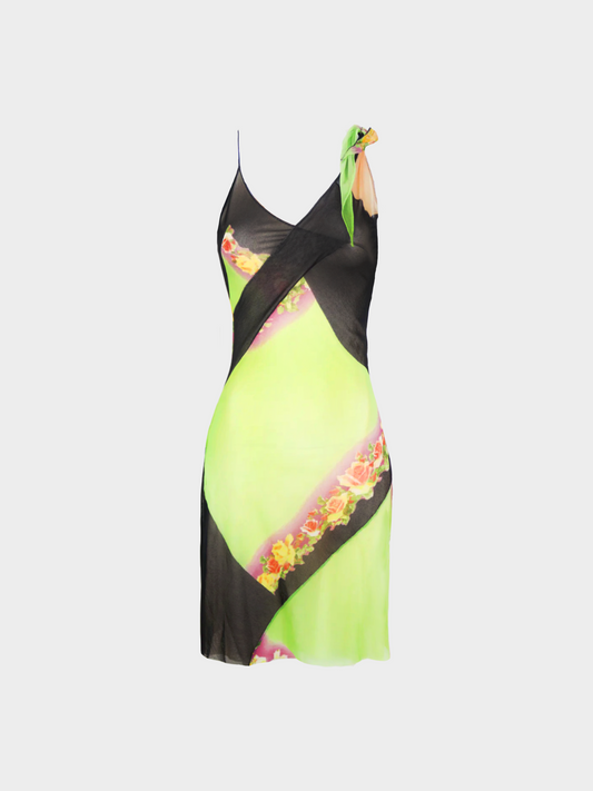 Jean Paul Gaultier 1990s Multicoloured Mesh Floral Printed Midi Dress