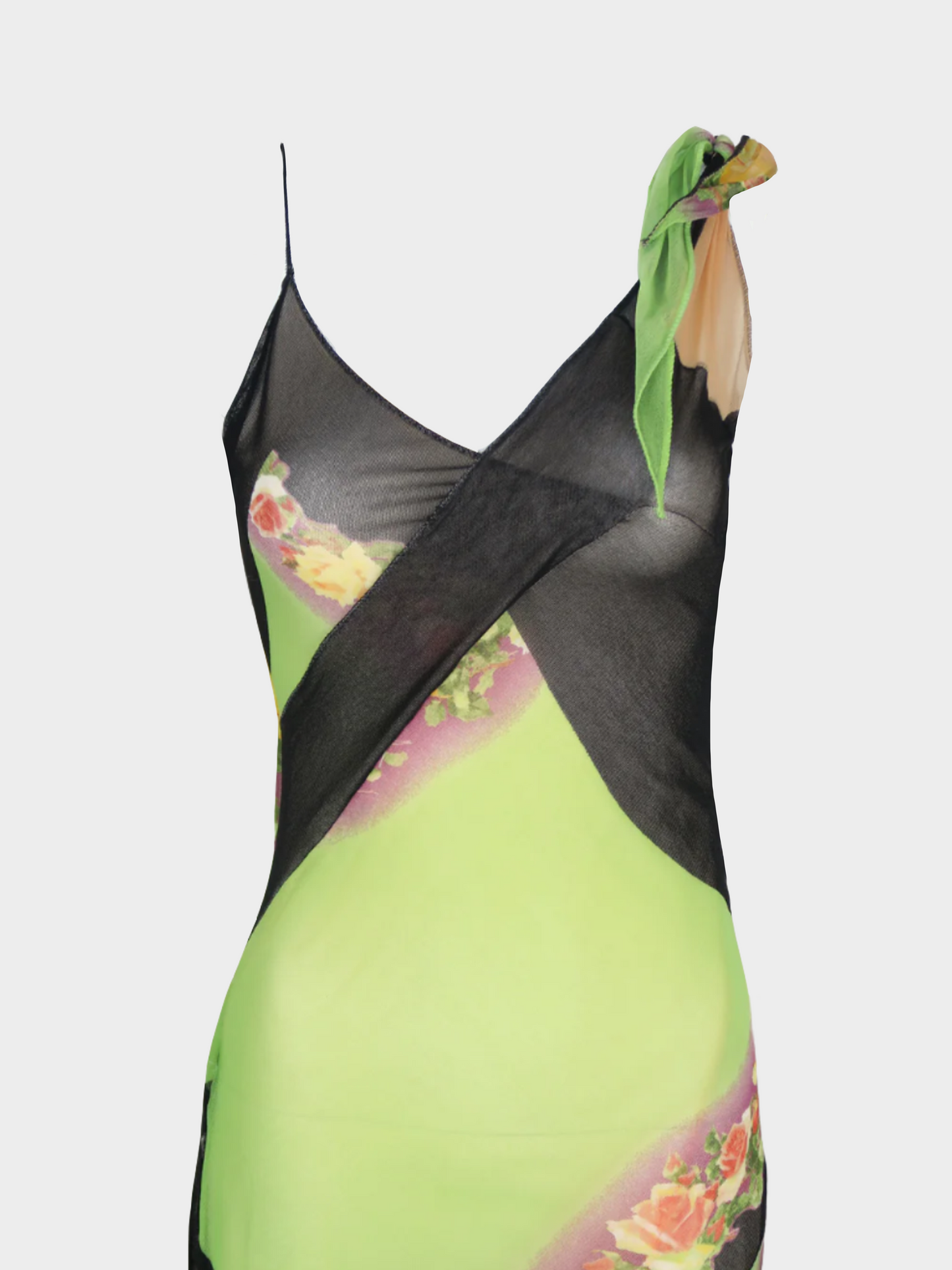 Jean Paul Gaultier 1990s Multicoloured Mesh Floral Printed Midi Dress