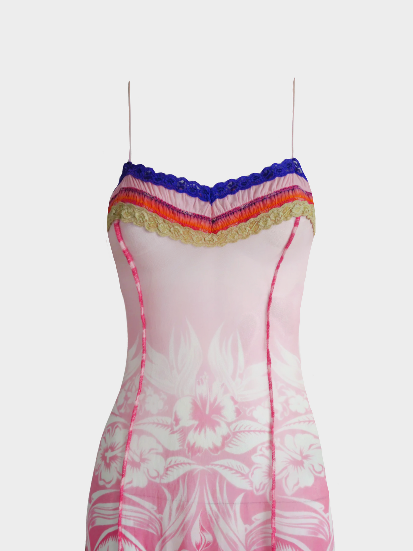Jean Paul Gaultier 2000s Multicolour Hawaiian Print Mesh Mini Dress