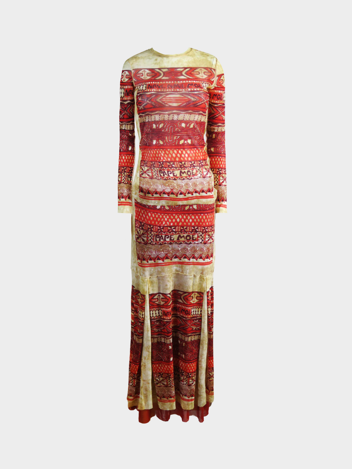 Jean Paul Gaultier 1990s Red "Aztec" Printed Long Sleeved Top and Maxi Skirt Set