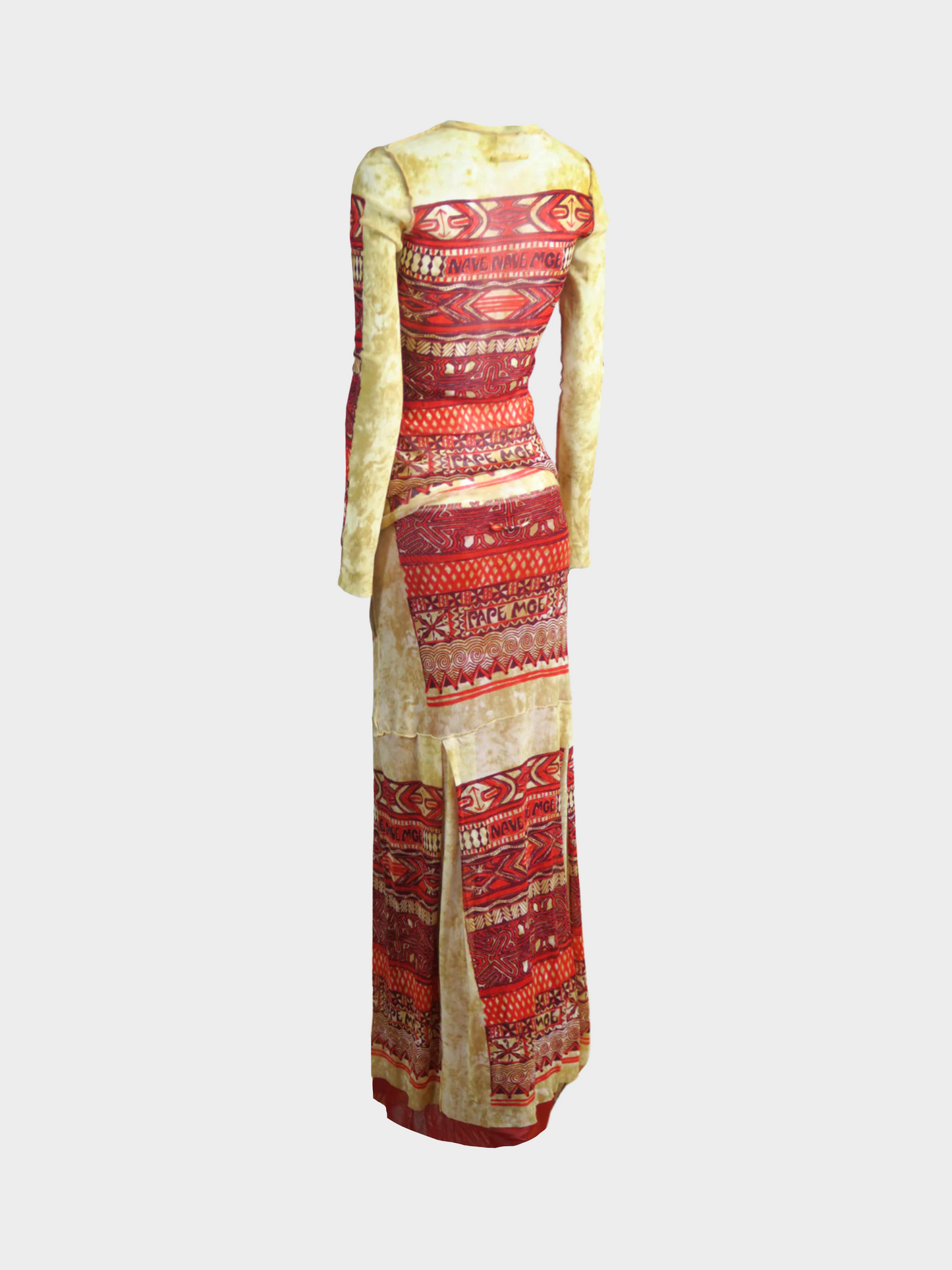 Jean Paul Gaultier 1990s Red "Aztec" Printed Long Sleeved Top and Maxi Skirt Set