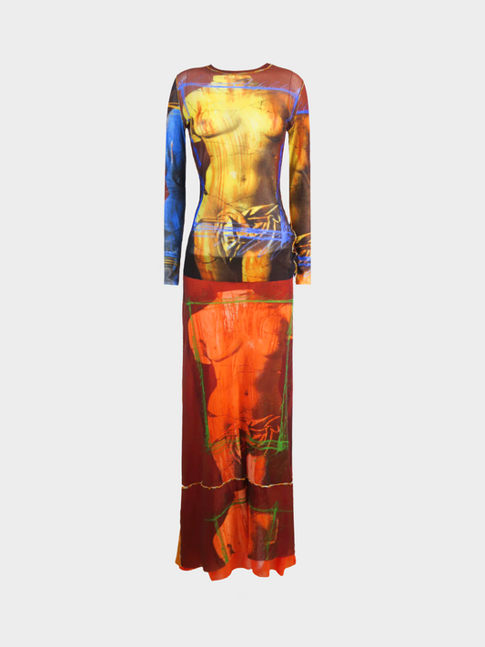 Jean Paul Gaultier SS 1999 Multicoloured "Venus de Milo" Printed Long sleeve top and skirt Set