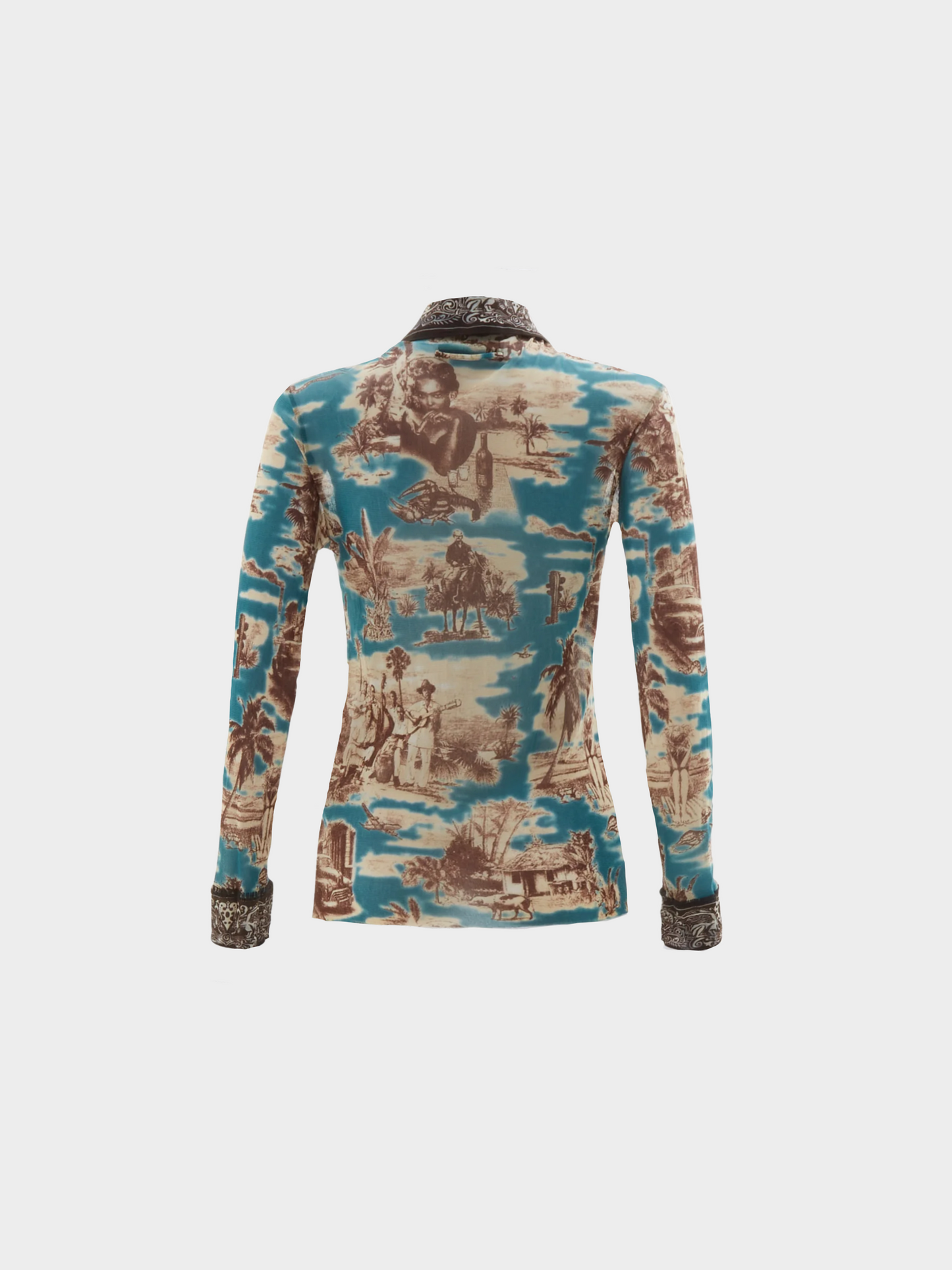 Jean Paul Gaultier SS 1998 Multicolour Cuba Print Mesh Long-Sleeve Shirt