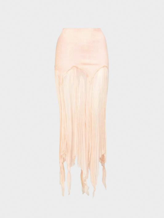 Jean Paul Gaultier 2000s Blush Crinkle Silk Chiffon Rib Knit Yoke Skirt