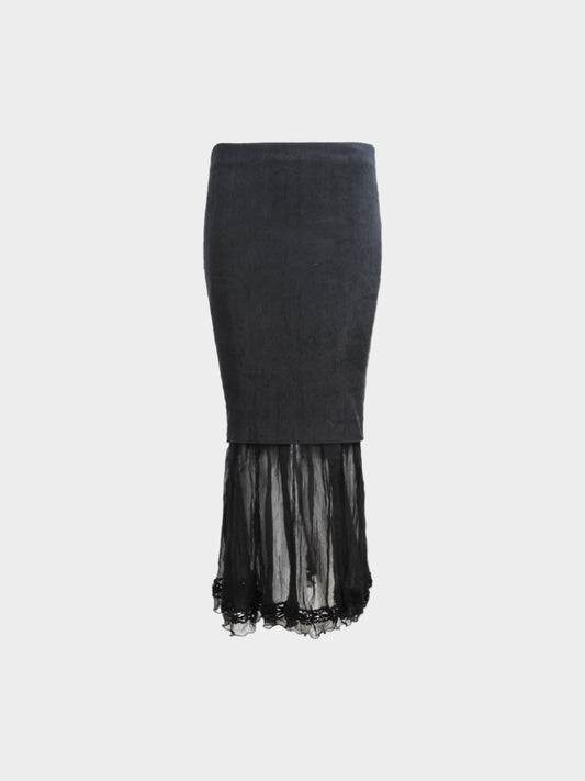 Jean Paul Gaultier 2000s Femme Black Lace Detail Pencil Skirt