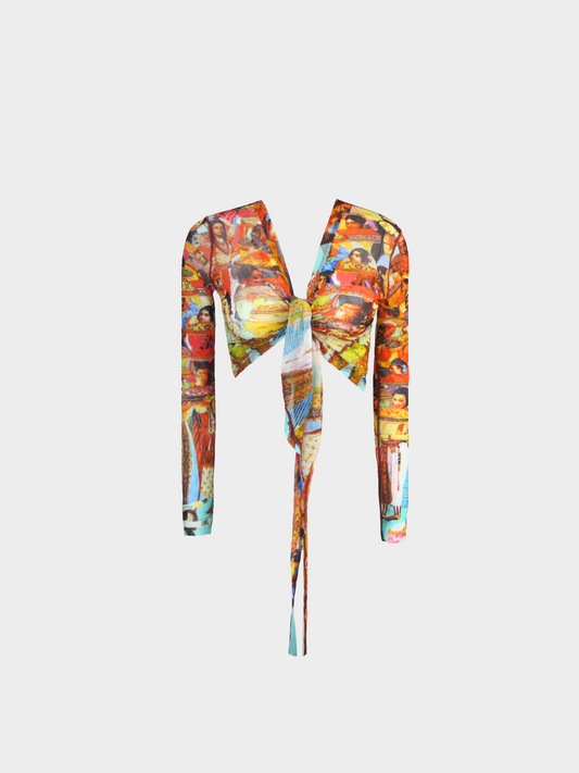 Jean Paul Gaultier SS 1994 Multicoloured "Bollywood" Printed Tie Up Top