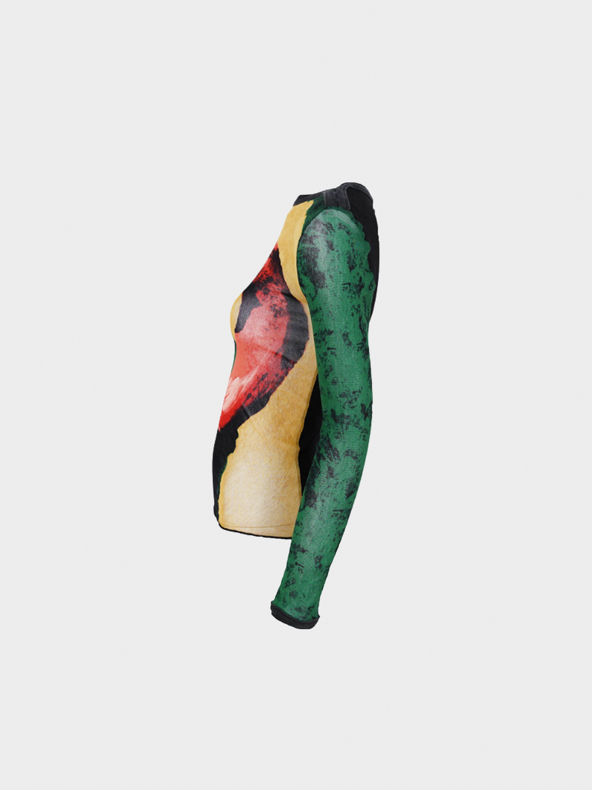 Jean Paul Gaultier SS 1996 Multicolour Nylon "Flamingo" Printed Long Sleeved Mesh Top