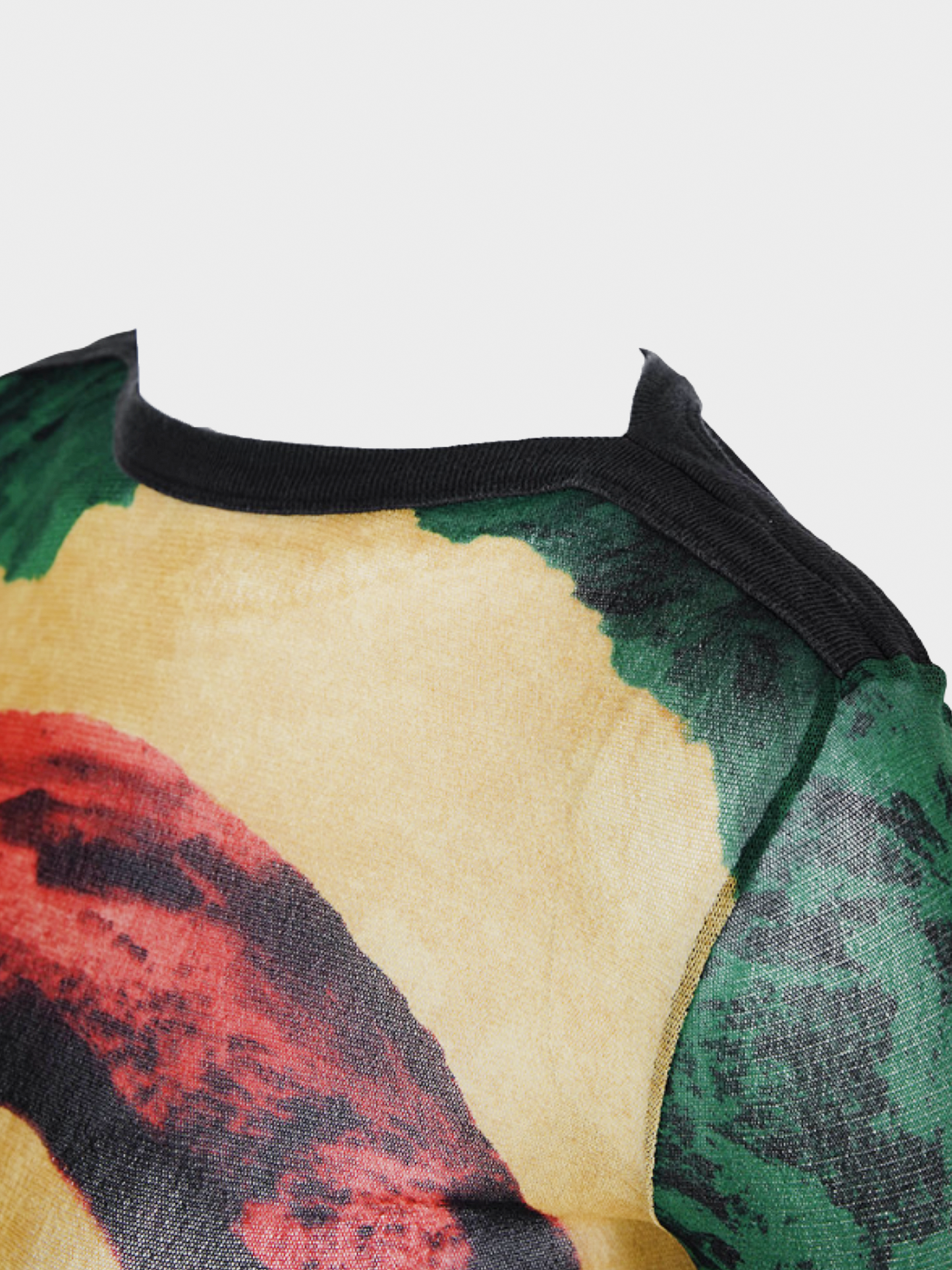 Jean Paul Gaultier SS 1996 Multicolour Nylon "Flamingo" Printed Long Sleeved Mesh Top