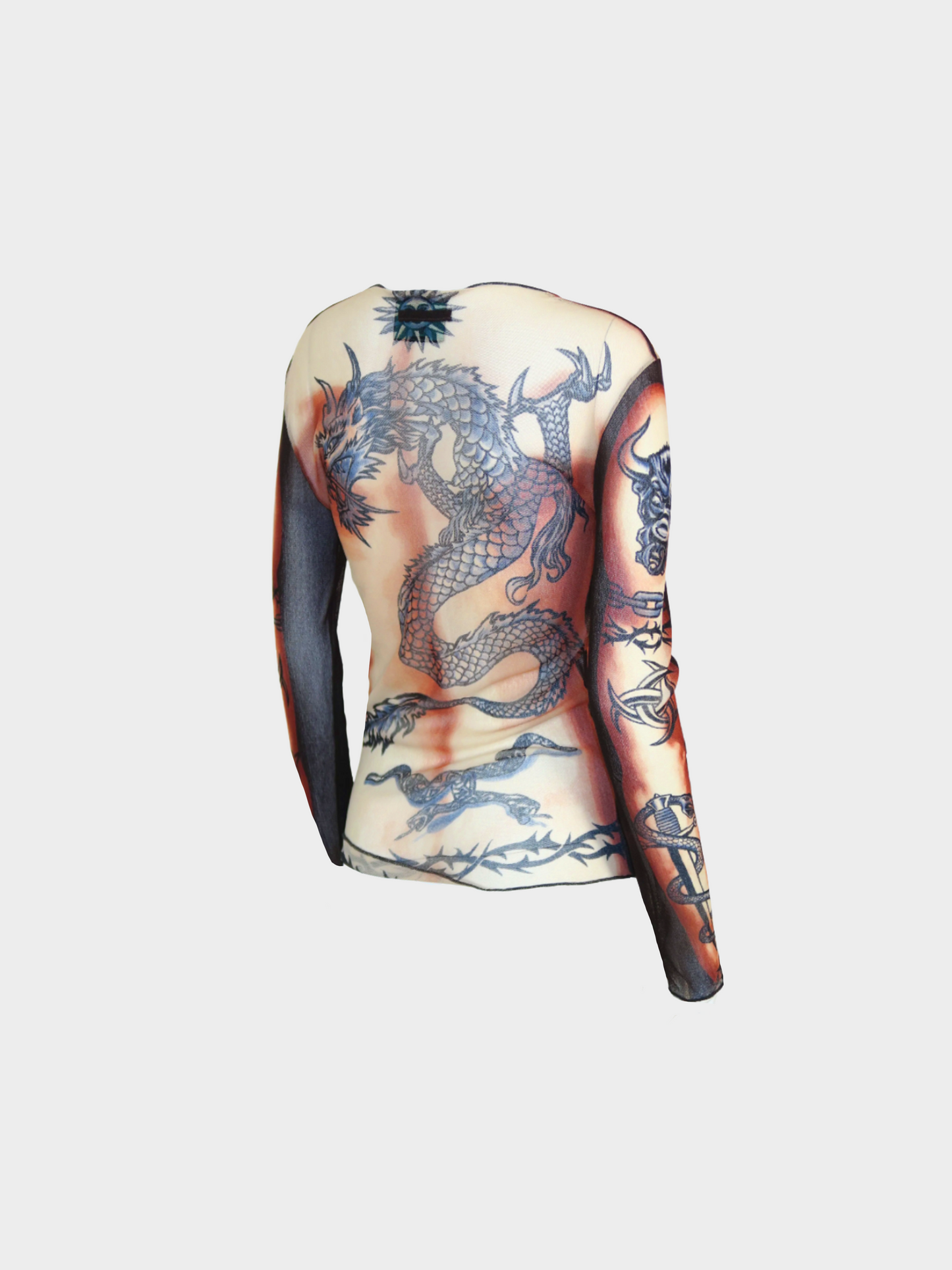 Jean Paul Gaultier SS 1996 Multicolour “Safe Sex Forever” Print Long Sleeve Mesh Top