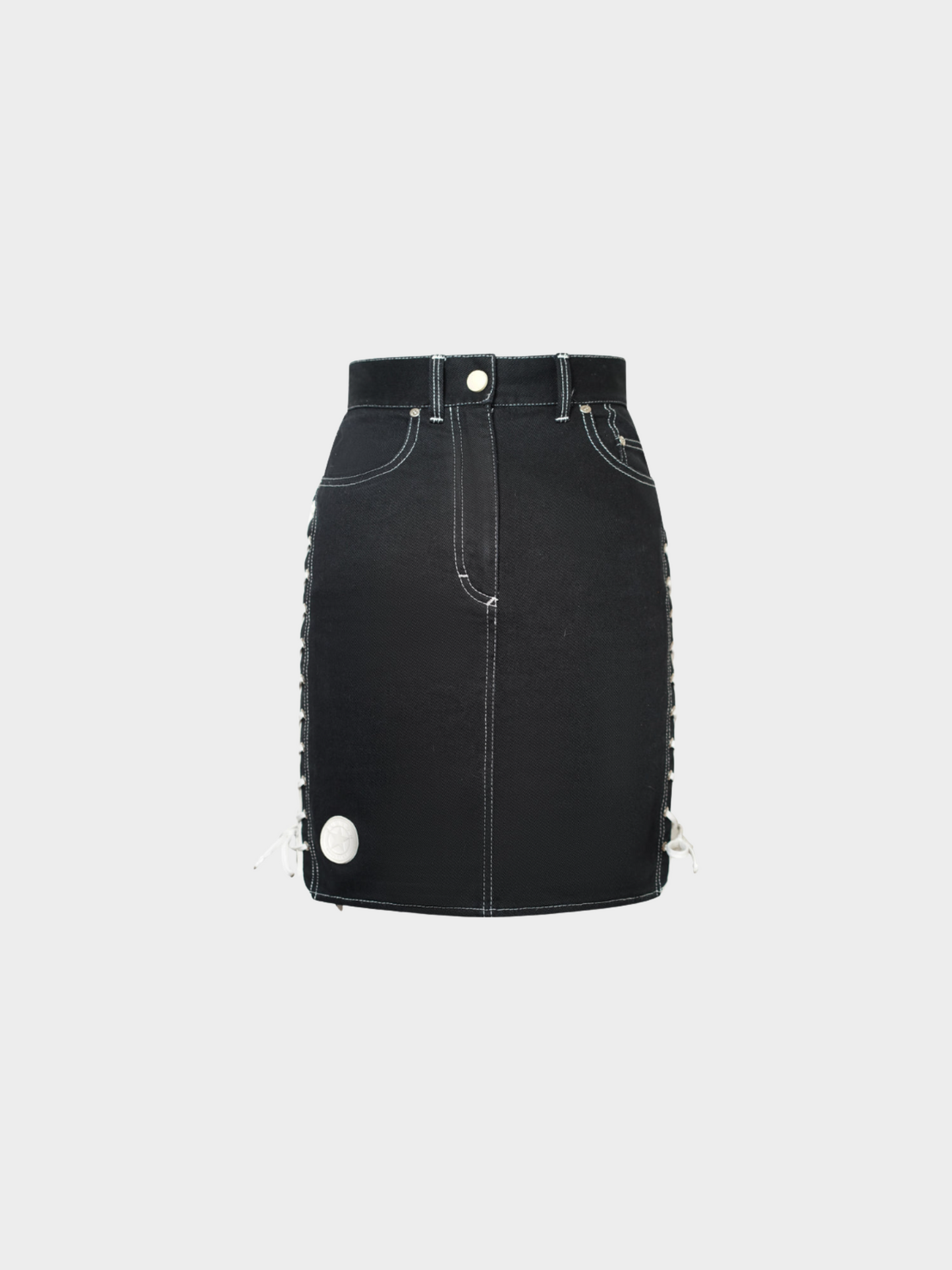 Jean Paul Gaultier SS 1992 Junior Gaultier Black Lace-Up Denim Skirt