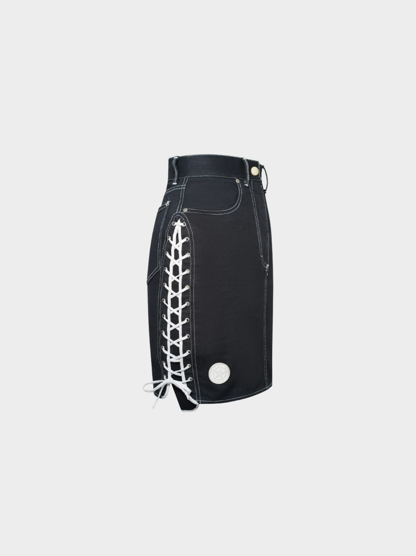 Jean Paul Gaultier SS 1992 Junior Gaultier Black Lace-Up Denim Skirt