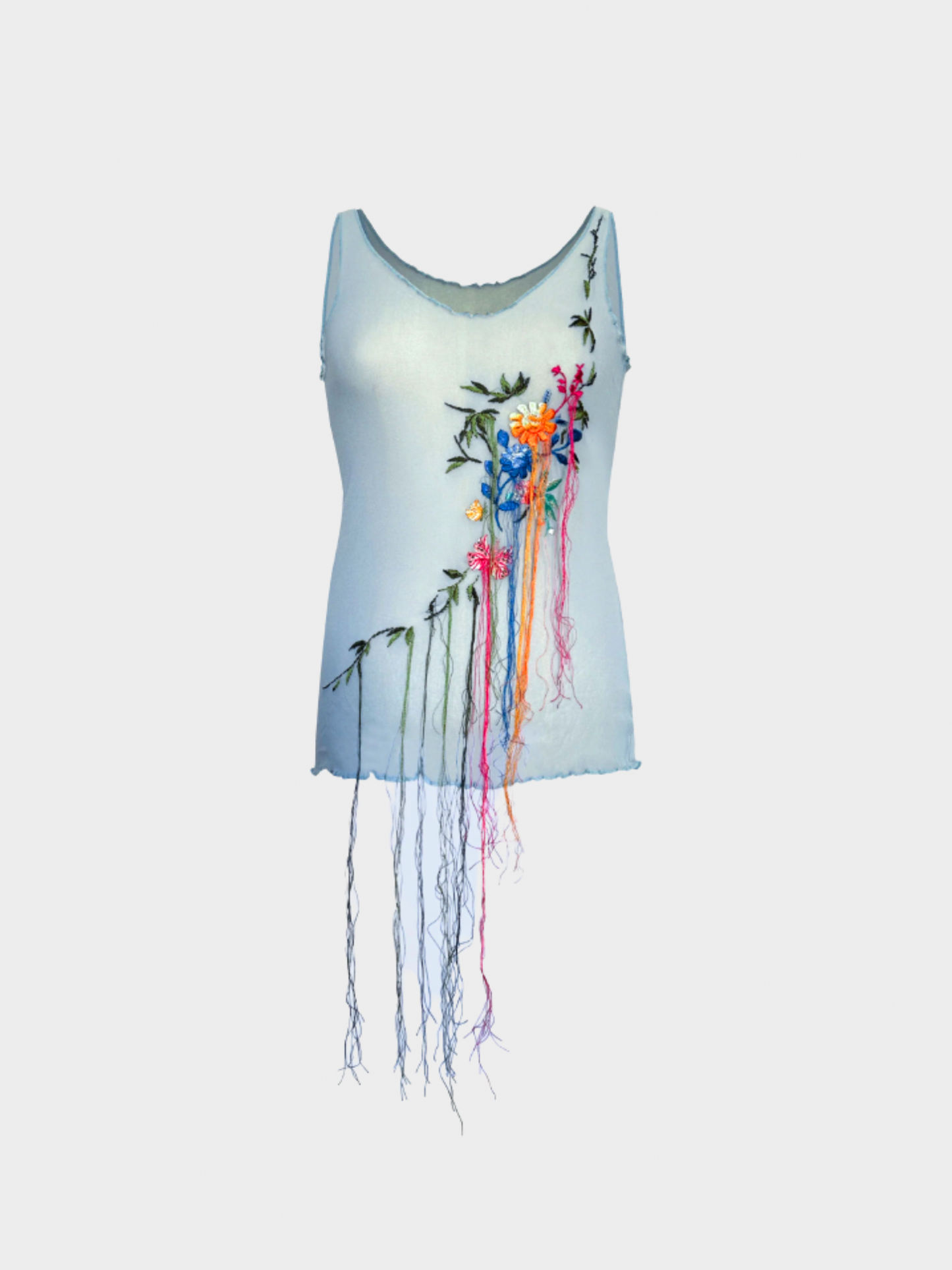 Jean Paul Gaultier 2000s Blue Embroidered Flower Tank Top