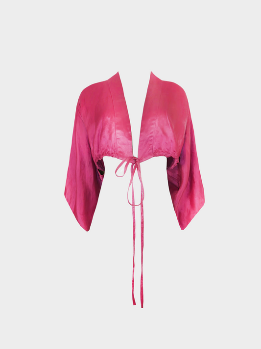 Jean Paul Gaultier 1990s Pink Linen Blend Kimono Tie-up Cropped Top