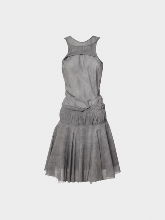 Comme des Garçons by Junya Watanabe 2000s Grey Sculpted Cutout Plaid Skater Skirt Dress