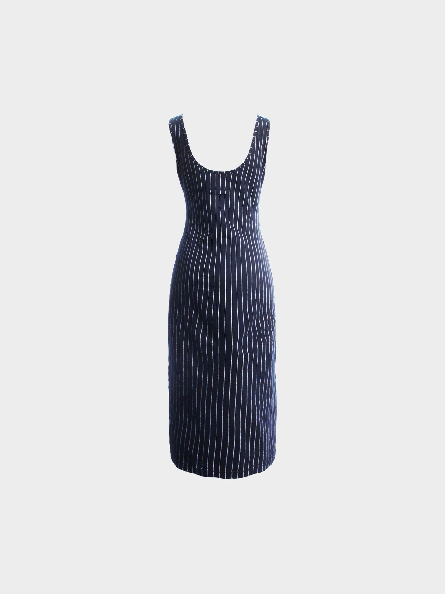 Jean Paul Gaultier 1990s CLASSIQUE Navy Pinstriped Sleeveless Dress