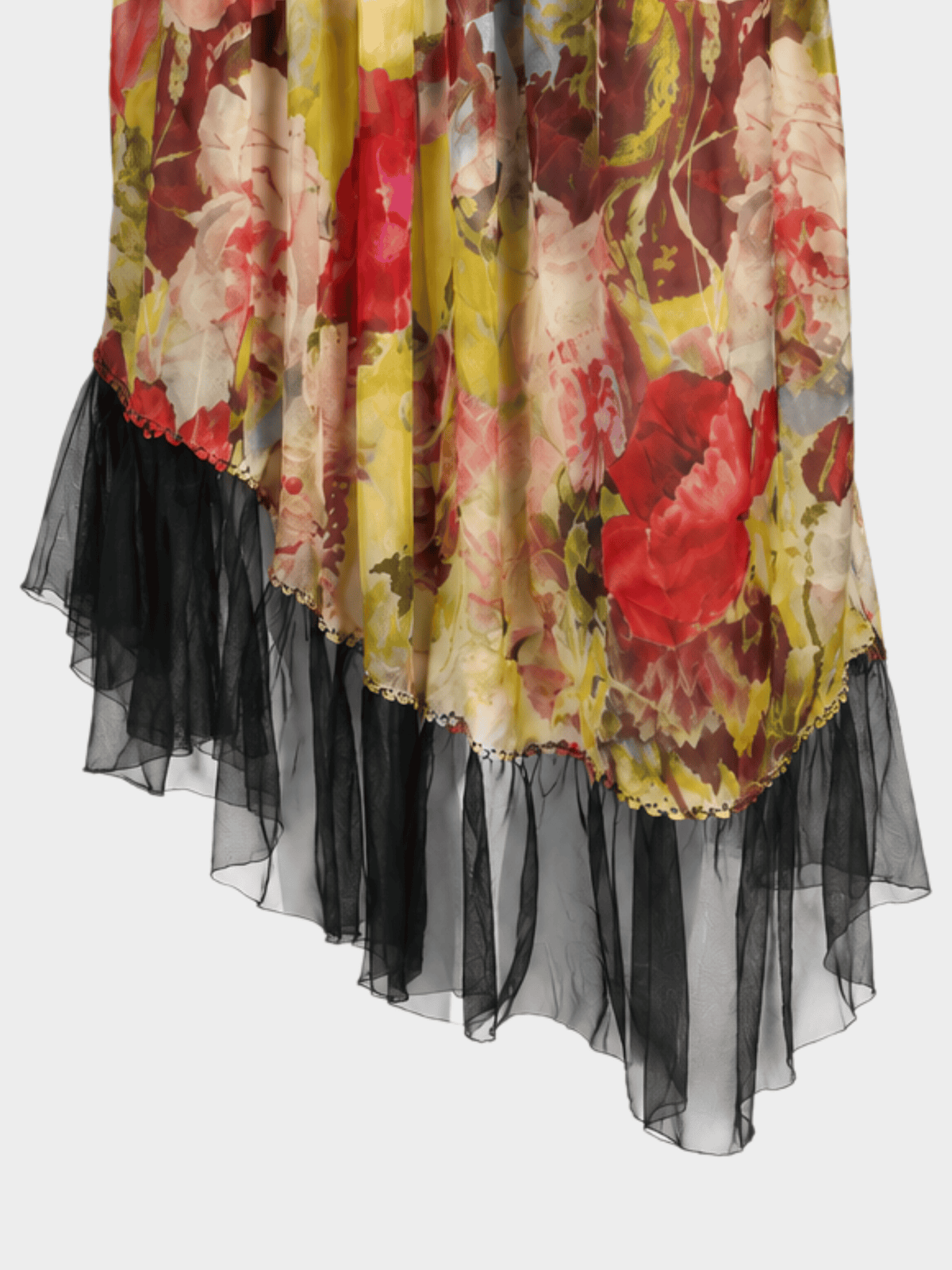 Jean Paul Gaultier 1990s Floral Silk and Lace Skirt