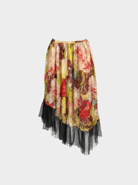 Jean Paul Gaultier 1990s Floral Silk and Lace Skirt