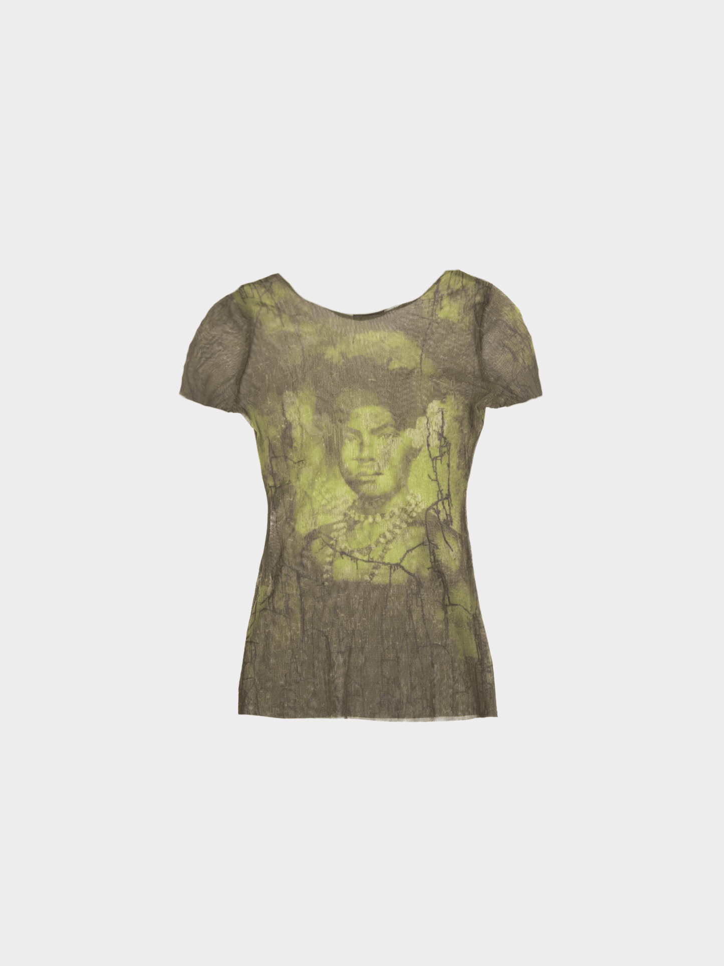 Jean Paul Gaultier 1990s Green Mesh Graphic Print Top