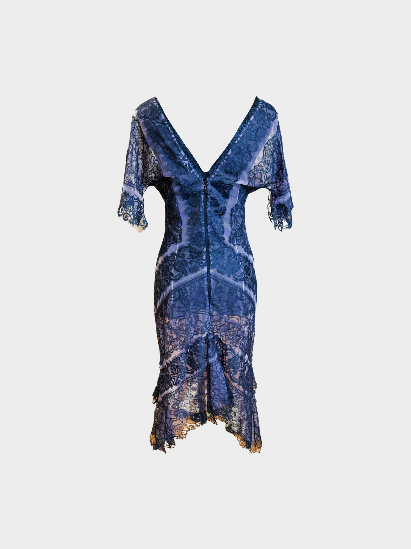 Blumarine 2000s Purple Lace V-Neck Midi Dress