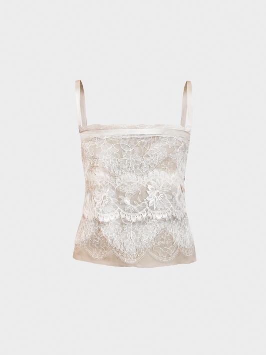 Dolce and Gabbana 2000s Light Beige Lace Cami Top