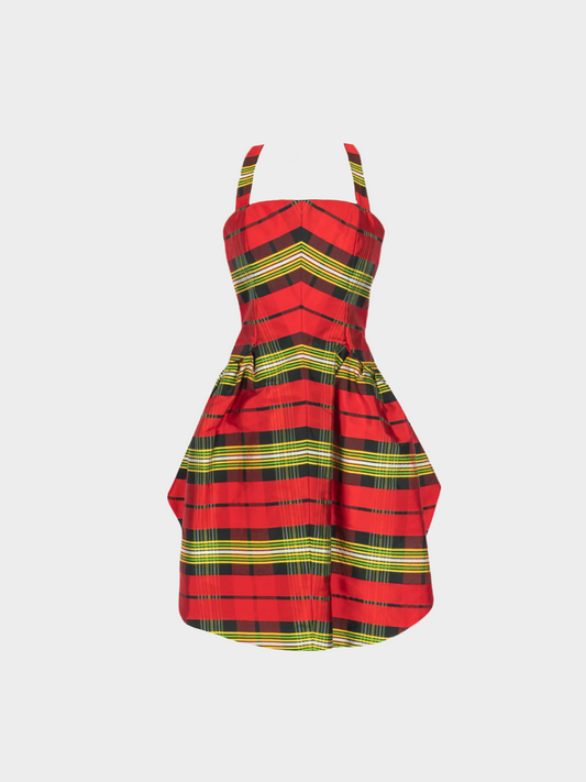 Christian Lacroix 1993 Red Plaid Midi Dress