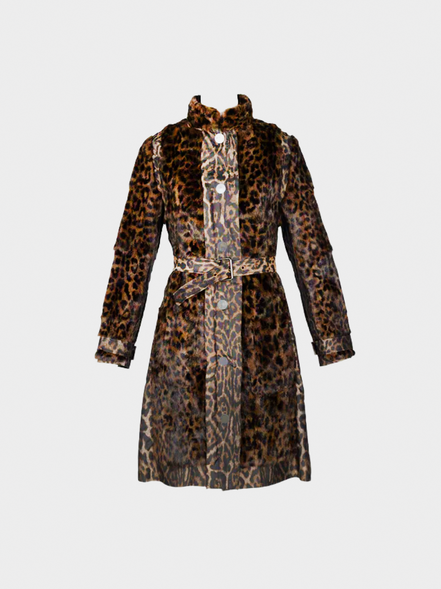 Lanvin by Alber Elbaz FW 2013 Leopard Fur and Taffeta Belted Trench Coat