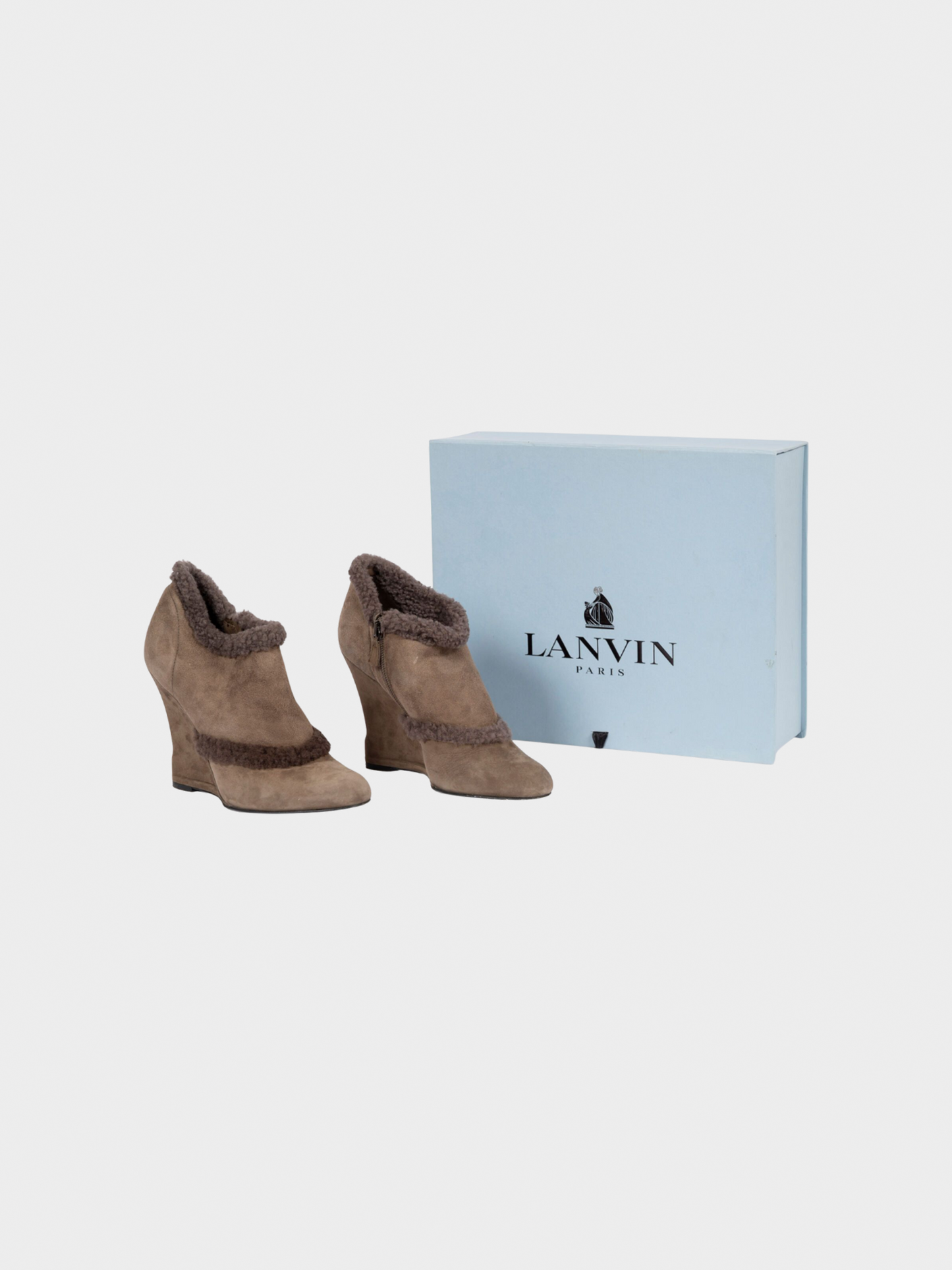 Lanvin AW 2010-2011 Brown Suede Shearling Trim Booties