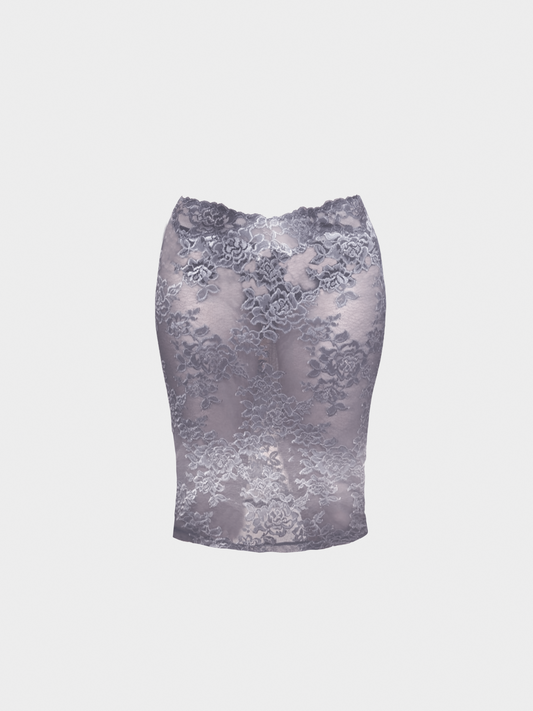 La Perla 2000s Blue-Gray Lace Pencil Skirt